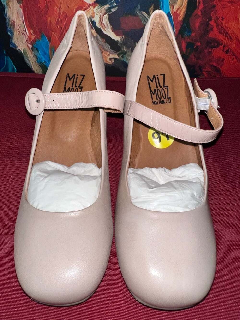 No.91 Miz Mooz Seely Women's Beige Leather Hook & Loop Pumps Heels